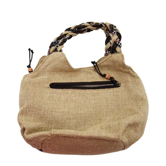 Bohemian Floral Embroidered Jute Handbag With Braided Handle - Picture 4 of 5